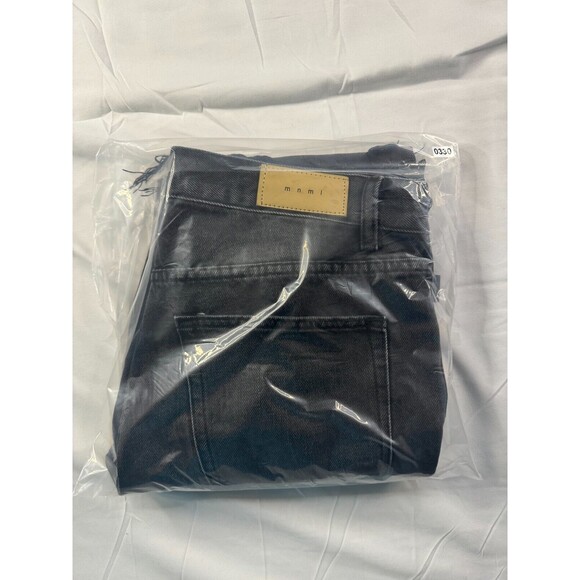 MNML Jeans Womens Size 33 Straight Butterfly Print Black 5 Pocket Raw Hem - Picture 7 of 8